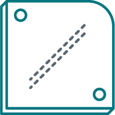 Symbol eines Quadrats aus glänzendem Metall mit Nietenlöchern und einer abgerundeten Ecke