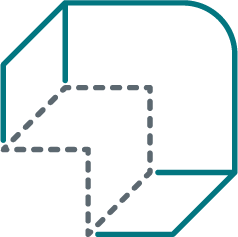 Symbol eines Quadrats aus dickem Material mit ausgeschnittener quadratischer Ecke